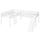 Two Loft Bed L Shaped Twin Bunk Bed with Ladders and Slide, Bunk Bed for Family, Kids, Teens, No Box Spring Needed Flieks
