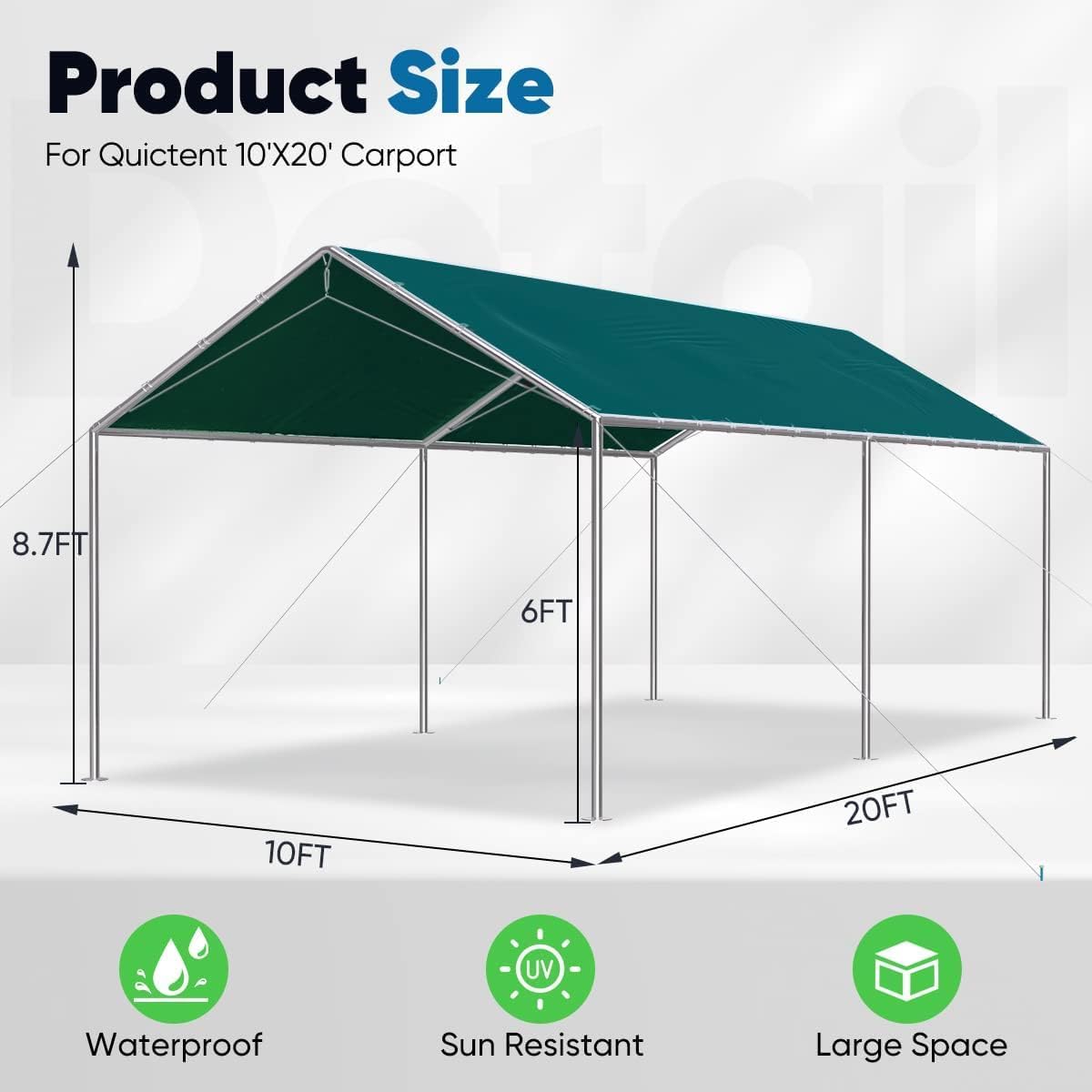 Quictent 10X20ft Upgraded Heavy Duty Carport Car Canopy Party Tent with 3 Reinforced Steel Cables-Green Quictent