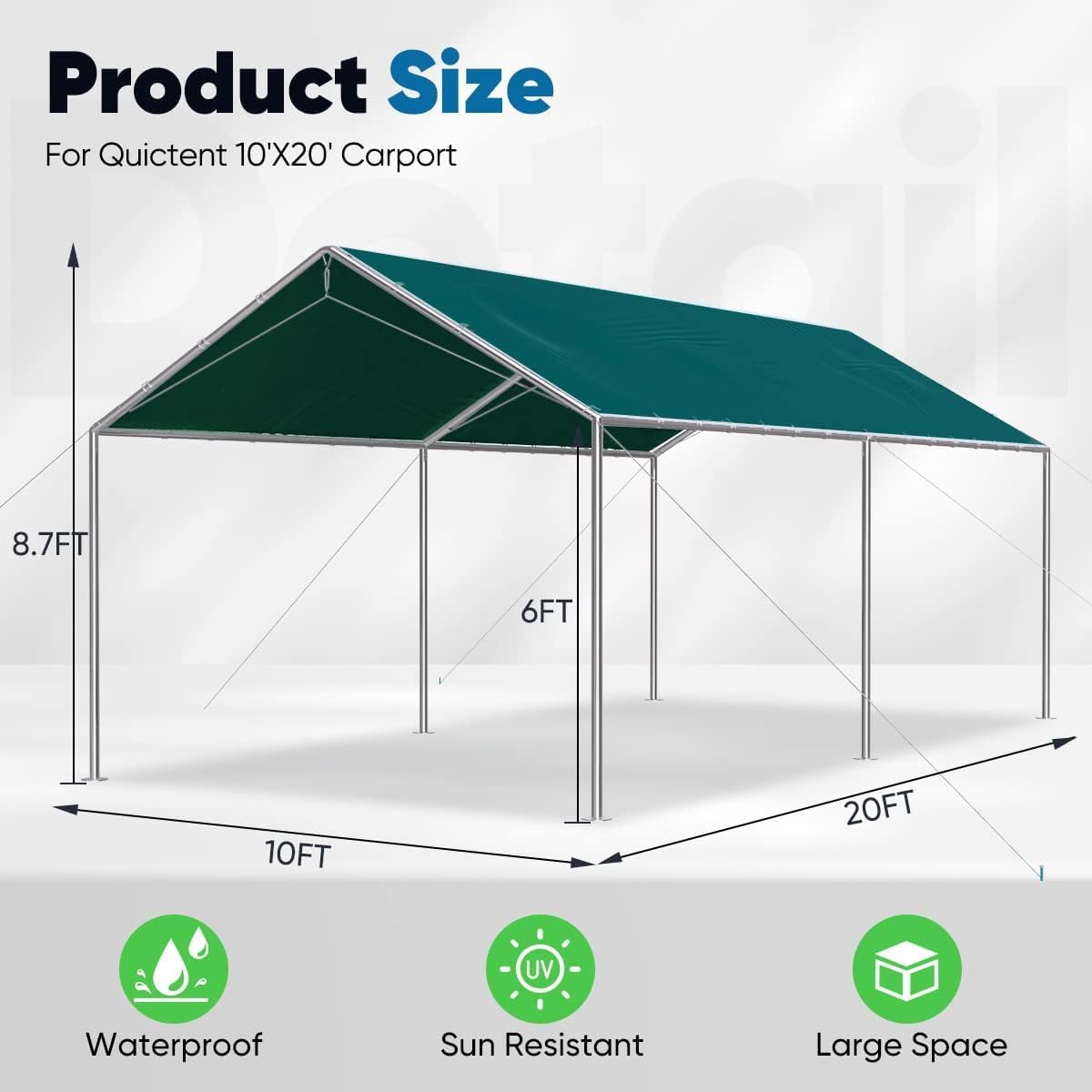 Quictent 10X20ft Upgraded Heavy Duty Carport Car Canopy Party Tent with 3 Reinforced Steel Cables-Green