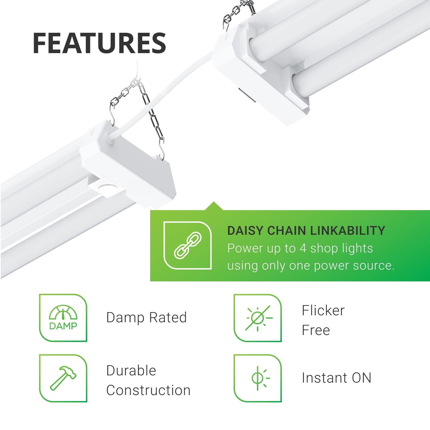 Sunco Motion Sensor 4ft LED Shop Light, Garage Lights Ceiling LED Plug in Fixtures, 40W, 5000K Daylight, Frosted, Motion Activated, Linkable Suspension Mount, ETL 4 Pack - WoodArtSupply