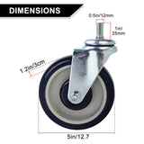 NORJIN 4 Pack 5 Inch Shopping Cart Replacement Wheels, Threaded Stem Casters 1/2"-13 x 1 (Screw Diameter 1/2", Length 1"), Heavy Duty Caster Wheels for Cart, Furniture NORJIN