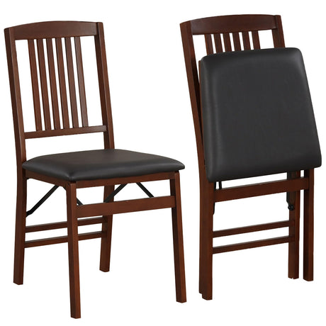 Giantex Folding Dining Chairs Set of 2, Solid Wood Frame, Foldable Wood Kitchen Chairs with Padded Seat, Max Load 400 Lbs, No Assembly, Armless Side Chairs for Apartment Dining Room, Brown & Black Giantex