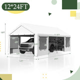 EROMMY 12' x 24' Heavy Duty Carport，Portable Garage with UV Protection & Steel Frame, Car Port with Removable Sidewalls, All-Season Car Canopy for Tractor, Truck, Boat, White EROMMY