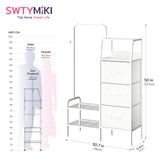 SWTYMIKI Dresser with Hanging Rack - 3 Fabric Drawers Kids Dresser for Bedroom - Reversible Tall Storage Tower, Small Space Clothes Storage Organizer Cabinet for Apartment, Dorm 49.21''H, White SWTYMIKI
