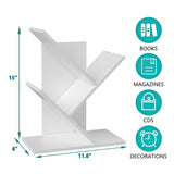 R RUISHENG 3 Tier Small Tree Bookshelf Storage Organizer Shelves Floor Standing Bookcase Desk Wood Storage Rack for Home Office Living Room Bedroom Display for Book Magazine CD manga Warm White R RUISHENG