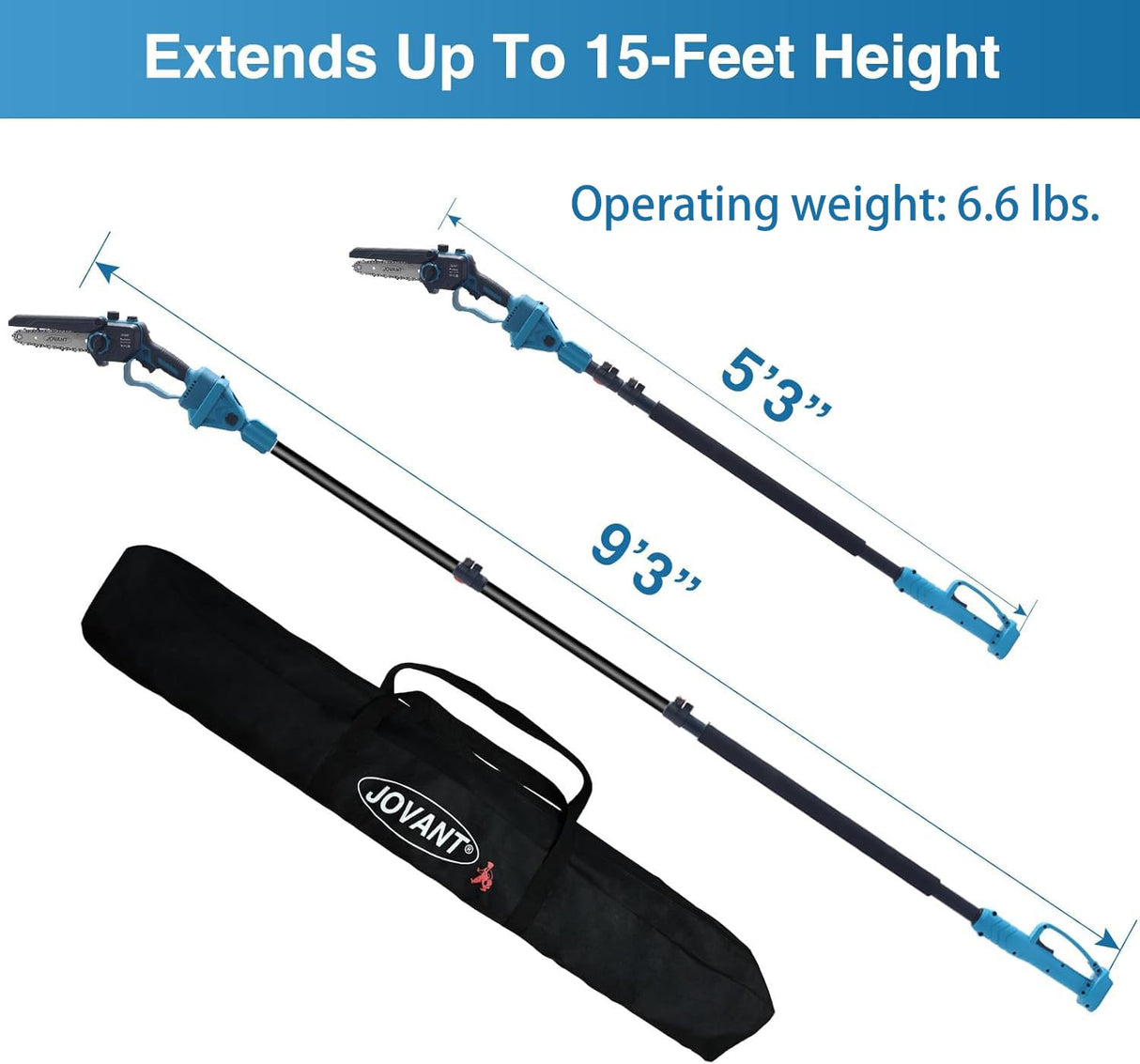 2-in-1 Cordless Pole Saw, Brushless Mini Chainsaw Cordless with Pole, 2 Pack 20V 4.0Ah Battery Powered Pole Saws for Tree Trimming, 15ft Reach Electric Saw for Trees With Pole jovant