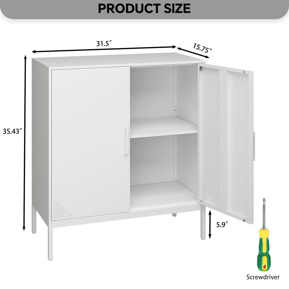 Metal Storage Cabinet with Adjustable Shelves, Steel Buffet Sideboard for Entryway, Living Room, Dining Room, Kitchen, Office, Bar (White) Steehoom