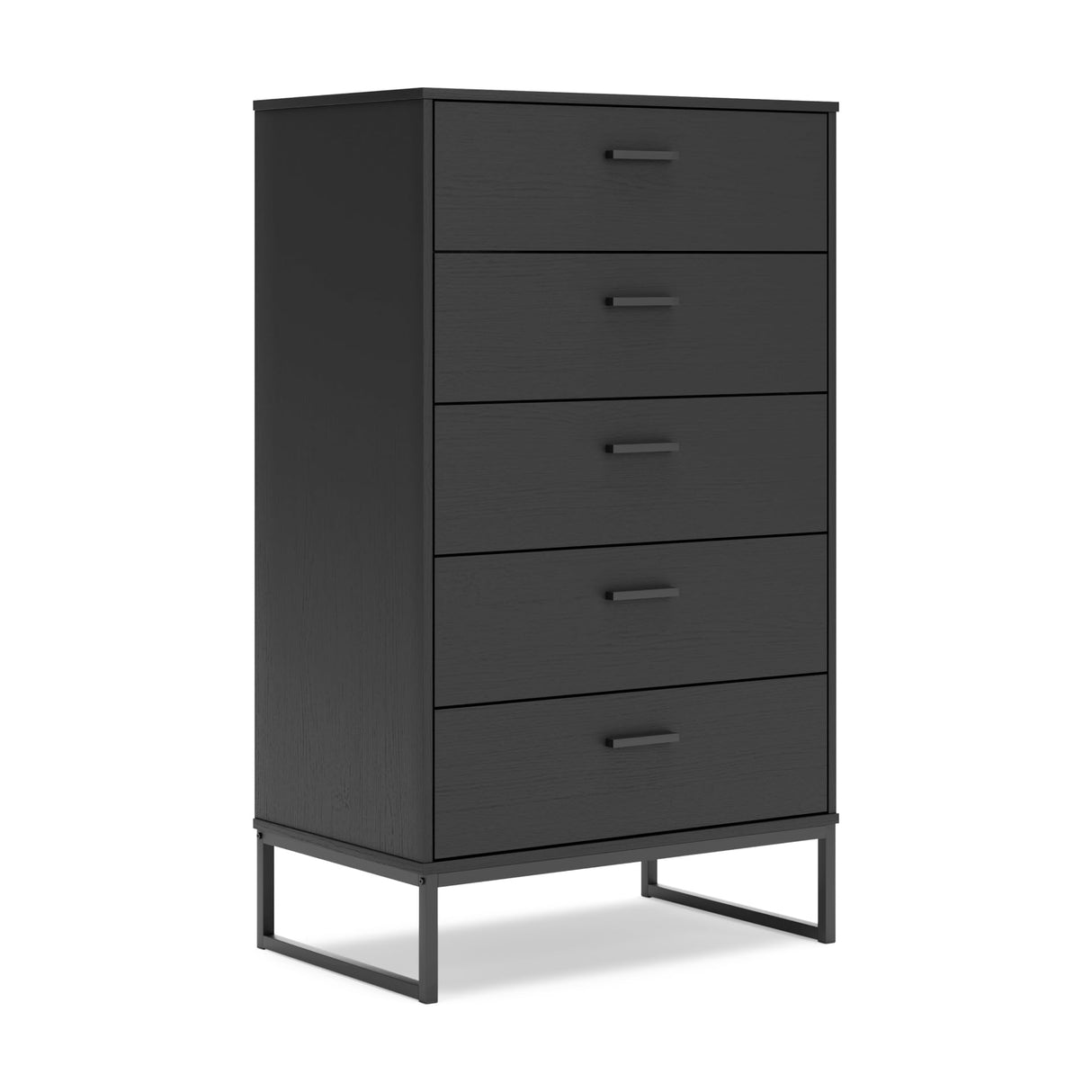 Signature Design by Ashley Socalle Casual Contemporary Chest of Drawers with Dark Pewter Hardware and Metal Legs, 5 Drawers, Wood, 50.67" High, Matte Black Signature Design by Ashley