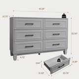 BERRY NEST Farmhouse Dresser for Bedroom, 6 Drawer Dresser with Unique Solid Wood Legs, Modern Wide Chest Dressers for Clothes, Closet, Living Room, Grey BERRY NEST