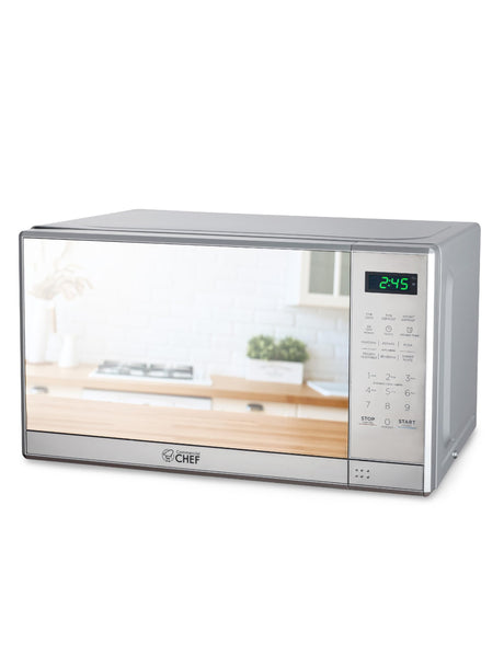 COMMERCIAL CHEF 0.7 Cu Ft Microwave with 10 Power Levels, 700W Microwave with Digital Display, Countertop Microwave with Child Safety Door Lock, Programmable with Push Button, Stainless Steel Commercial CHEF