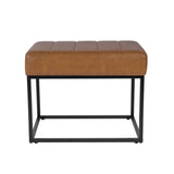 HomePop Theodore Channel Tufted Small Ottoman - Carmel Faux Leather HomePop