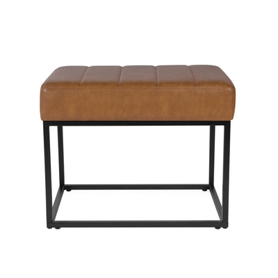 HomePop Theodore Channel Tufted Small Ottoman - Carmel Faux Leather