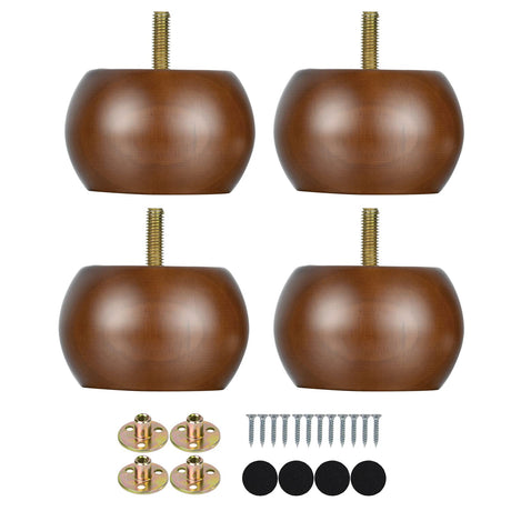 Maricome 2 Inch Bun Furniture Feet Walnut Round Solid Wooden Ottoman/Couch/Sofa Legs Set of 4 Pre-drilled M8 Bolt with Metal Brackets Maricome