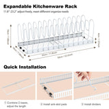 Housolution Pot and Pan Organizer Rack for Cabinet, Upgraded Expandable Pot Lid Organizer with 14 Adjustable Dividers, Pan Holder Storage Rack for Kitchen Cabinet, White Housolution