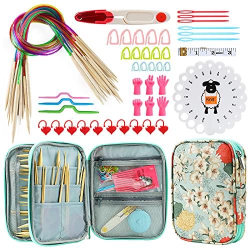 KOKNIT 18 Pairs Bamboo Circular Knitting Needles Set, Including 31" Long Lightweight Knitting Needles(2mm-10mm), 43pcs Knitting Tools and Elegant Storage Case KOKNIT