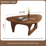 Wood Coffee Table, Mid Century Modern Triangle Coffee Table for Living Room, Rustic Solid Wood Legs and Tabletop, Farmhouse Walnut Accent Center Table for Small Spaces DESYIFO
