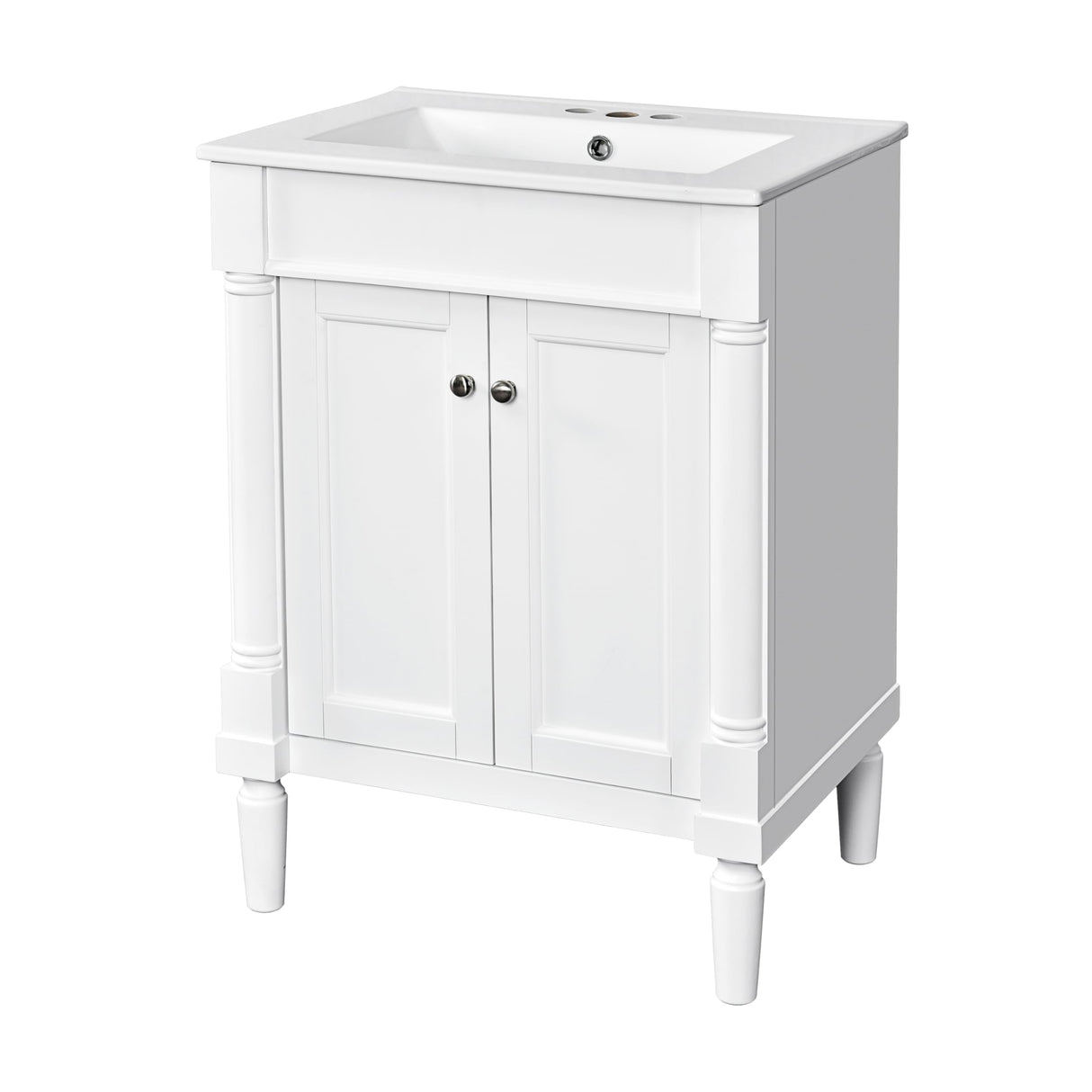 Merax 24” Bathroom Vanity with Sink, Powder Room Small Bathroom Vanity with 2-Door Cabinet, Undermount Sink, Solid Wood Frame Bathroom Storage Cabinet (White) Merax