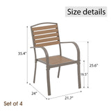 i-VTIES Patio Dining Chairs Set of 4,Outdoor Stackable Dining Chairs with Backrest & Armrest,Aluminum Frame Patio Furniture Chairs for Garden,Backyard,Lawn & Deck,Teak i-VTIES