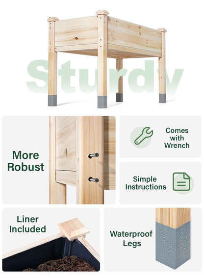 MIXC Wooden Raised Garden Bed with Legs, 32”L X 16”W, Elevated Reinforced Large Planter Box for Vegetable Flower Herb Outdoors - Beam and Column Structure - Unmatched Strength Outlast