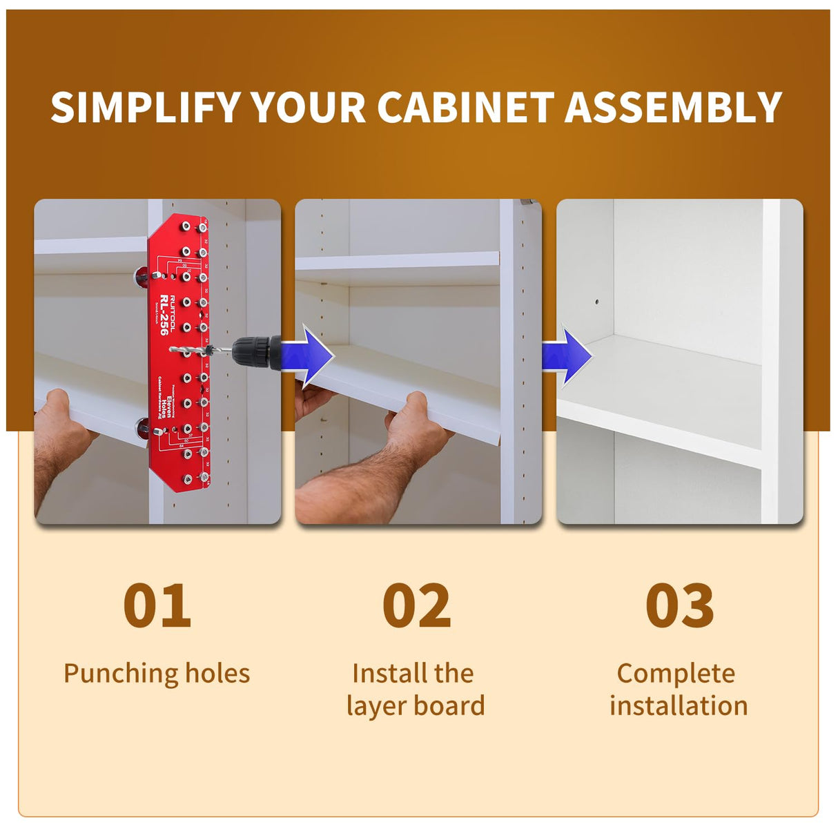 RUITOOL Shelf Pin Jig 11 Holes, Self-contained Clamping Function All Metal Shelf Pin Drilling Jig with 1/4" and 5mm Drill Bit, Shelf Hole Jig and Cabinet Hardware Jig Tool Drill Guide with Storage Bag RUITOOL