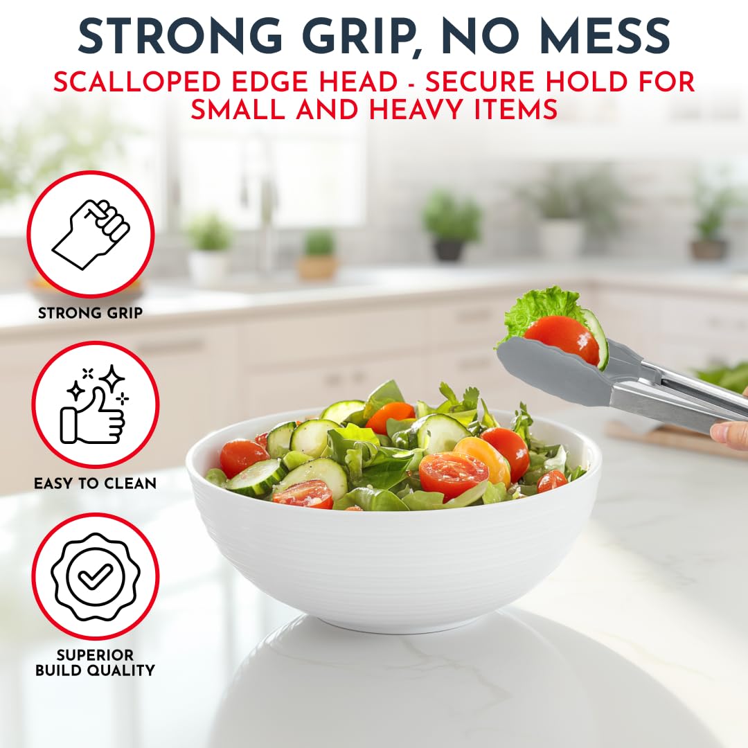 Silicone Kitchen Tongs for Cooking with Silicone Tips, Heat Resistant Tongs for Serving Food, 7-Inch, 9-Inch, 12-Inch Locking Silicone Tongs, Set of 3 Salad Tongs, Grey Kitchen Utensils Culinary Couture