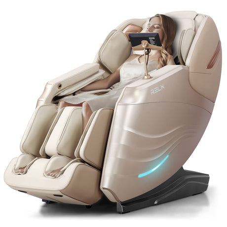RELX 2025 Massage Chair Full Body, 15 Modes Zero Gravity SL-Track Shiatsu Massage Chair Built-in Heat System, Airbag Massage with Body Scan, Deep Yoga Stretch, Calfrest Extension and AI Control(Cream) RELX