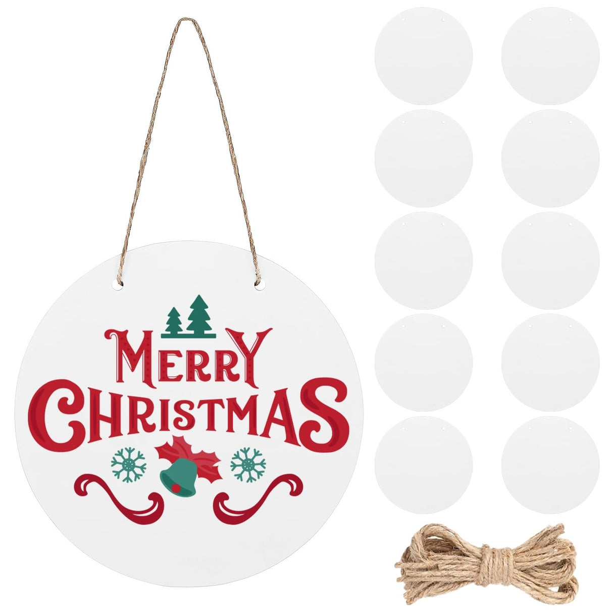 10 Pcs Sublimation Door Hanger Blanks - 12" Round Circle Unfinished Blank Sign Door Hanger Wall Hanging MDF Wood Sublimation Ornament Blanks Decorative Door Hanger with Rope for Heat Press Machine Tideme