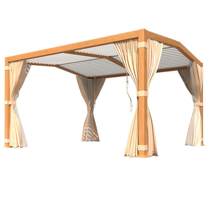 YOLENY Louvered Pergola 11x13, All Aluminum Pergola with Adjustable Rainproof Pitched Roof, Outdoor Pergola with Waterproof Curtains and Nets, Woodgrain