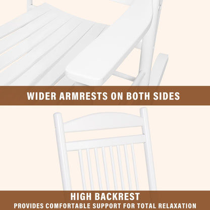 MUPATER Outdoor Rocking Chair Set 3-Piece Patio Wooden Rocker Bistro Set with Foldable Table and Curved Seat, White - WoodArtSupply