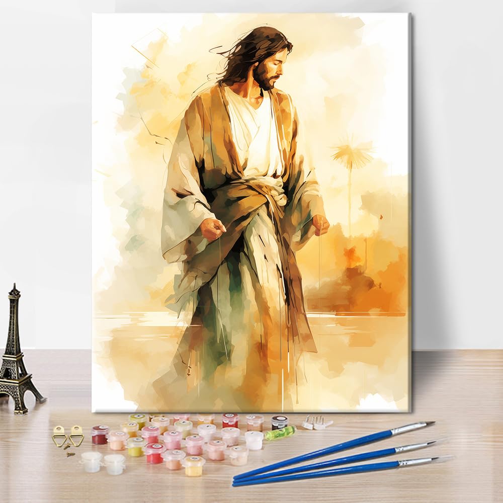 TUMOVO Paint by Numbers for Adults Beginner Jesus Adult Paint by Number with Brushes Acrylic Painting Christian DIY Acrylic Paint by Numbers Kits on Canvas Religion Art Crafts 16"x20"(Frameless) TUMOVO