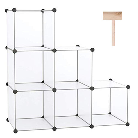 C&AHOME Cube Storage Organizer, 6-Cube Shelves Units, Closet Cabinet, DIY Plastic Modular Book Shelf, Ideal for Bedroom, Living Room, Office, 36.6" L x 12.4" W x 36.6" H Translucent White SBTM3506A C&AHOME