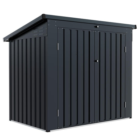JT Metal Garbage Bin Shed, 65" x 54" x 60" Outdoor Storage Shed with Lockable Door, Waterproof Galvanized Trash Can for Garden Patio, Backyard, Lawn, Black JT