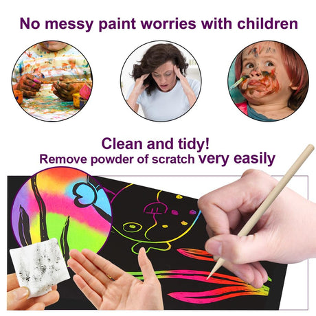 FUNNYB&G Rainbow Scratch Paper Art for Kids - 60 Pcs Magic Rainbow Scratch Paper Off Set Scratch Crafts Arts Supplies Kits Pads Sheets for Party Games Christmas Birthday Easter Gifts FUNNYB&G