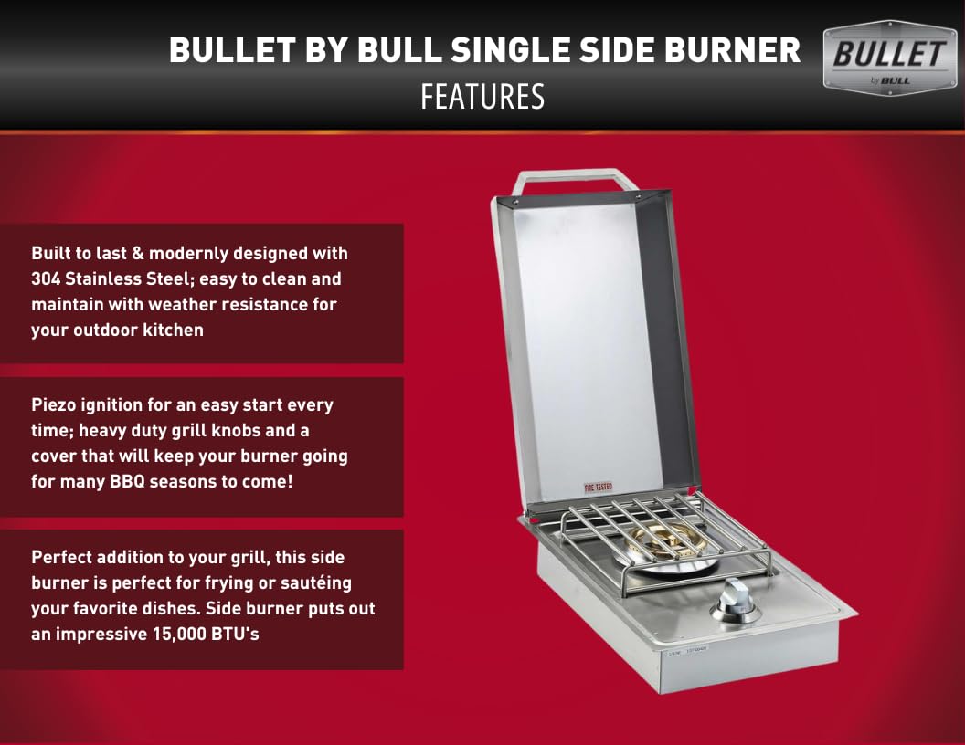 Bullet by Bull Stainless Steel Outdoor Kitchen Grill Set - Built-In Liquid Propane Grill, Perfect for Entertaining -BBQ Kitchen Isl& Bundle - Includes 4 Burner Grill, Double Access Door & Side Burner Bull Outdoor Products