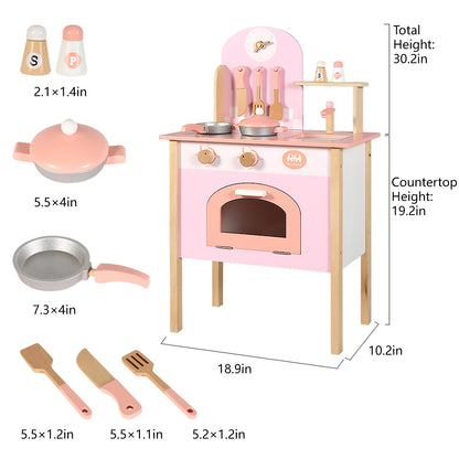 WoodenEdu Play Kitchen for Kids 3-8, Wooden Kids Play Kitchen Playset Chef Pretend Play Set for Toddlers, Toys Kitchen with Cookware Accessories (Small Pink Kitchen) - WoodArtSupply