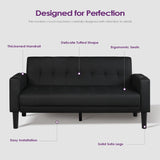 TYBOATLE Sofa Couch 62" W Loveseat w/ 2 USB Charger Ports & 2 Cupholders, Mid-Century Modern Black Faux Leather Tufted Small Love Seat Couches for Office,Compact Living Room,Bedroom,Apartment,Dorm TYBOATLE