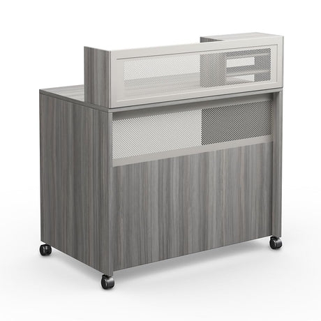 nbf signature series Modern Reception Desk - at Work Mobile Standing Height Checkout Counter Station - 48" W x 30" D Gray Laminate for Front Desk Use and Reception Counter nbf signature series