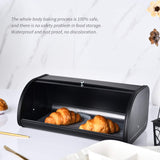 HILFA Stainless Steel Bread Box with Roll Up Lid, For Easy Kitchen Counter Storage, Bread Bin Holder,17.5X11.5X7.5 inch, Matte Black For Home and Kitchen HILFA
