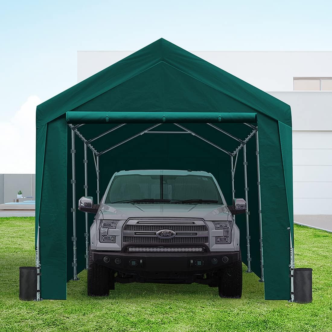 ADVANCE OUTDOOR 10x20 ft Heavy Duty Carport with Removable Sidewalls and Doors, Adjustable Height Car Canopy Garage Party Tent Boat Shelter with Reinforced Poles, Green