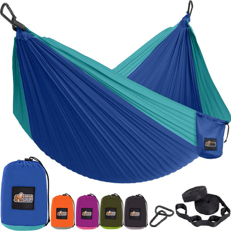 GORILLA GRIP Durable Portable Camping Hammock, Holds 500lbs with Heavy Duty Tree Straps, Comfortable Travel Swing, Camp Hammocks, Easy to Use and Install, Outdoor Essentials, Blue, 10x6.5 FT GORILLA GRIP