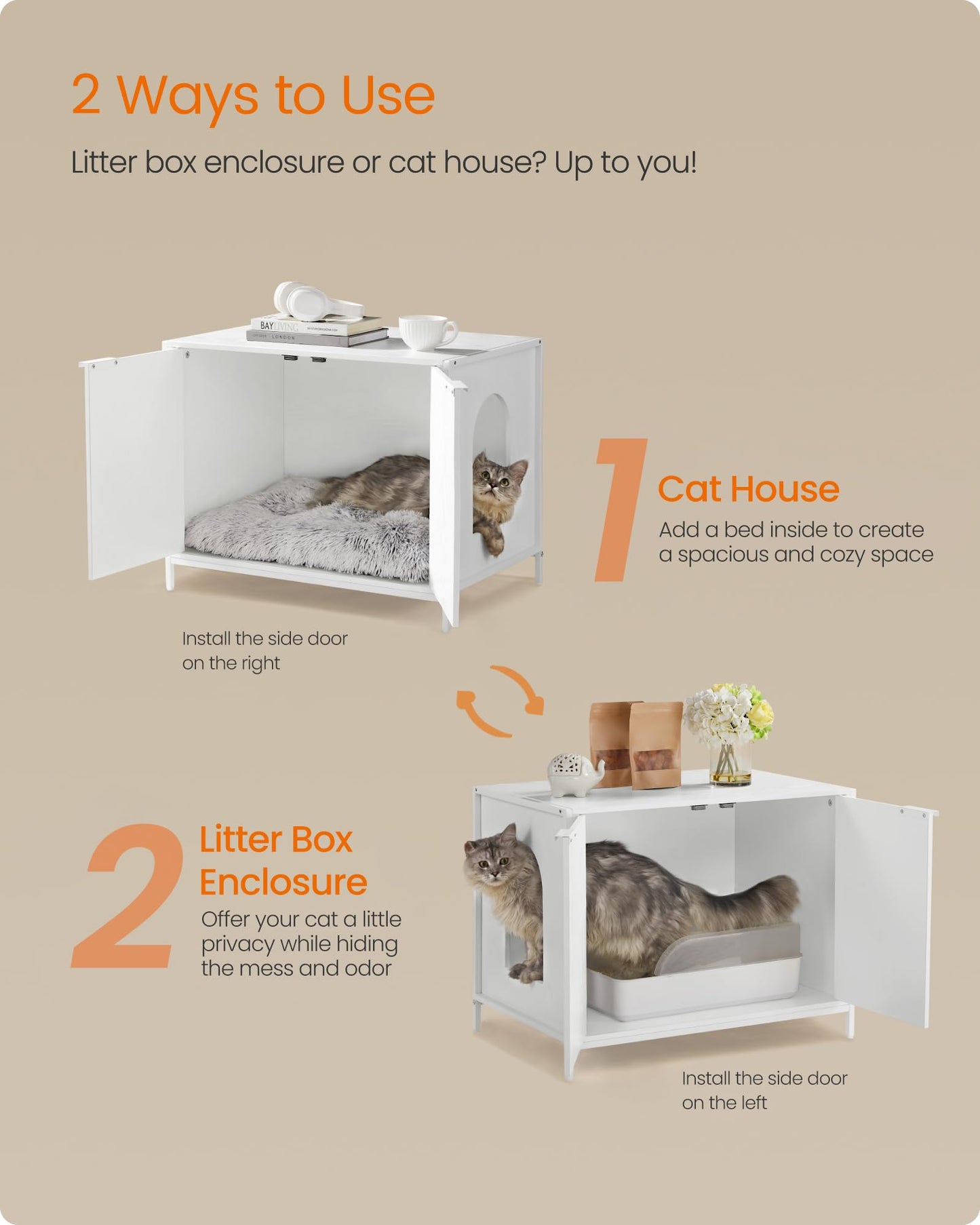 Feandrea Litter Box Enclosure, Modern Cat Litter Box Furniture Hidden, with Handles, Magnetic Locks, Cat House, Side End Table, 28.5 x 19.5 x 23 Inches, Snow White UPCL011W01