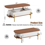 ALLSTAND 48" Oval Lift Top Coffee Table with Storage Metal Legs & Large Hidden Compartment, Coffee Table with Lifting Top with Open Shelf, Lift Coffee Table with Wooden Lift Tabletop for Living Room ALLSTAND