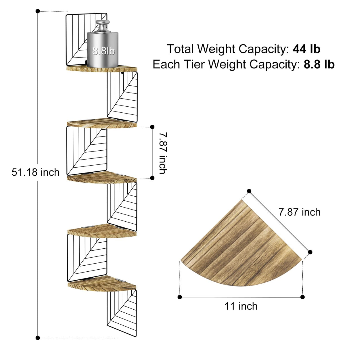 Love-KANKEI Corner Shelf Wall Mount of 5 Tier Rustic Wood Floating Shelves Wall Shelves for Bedroom Living Room Bathroom Kitchen Office and More Carbonized Black Love-KANKEI