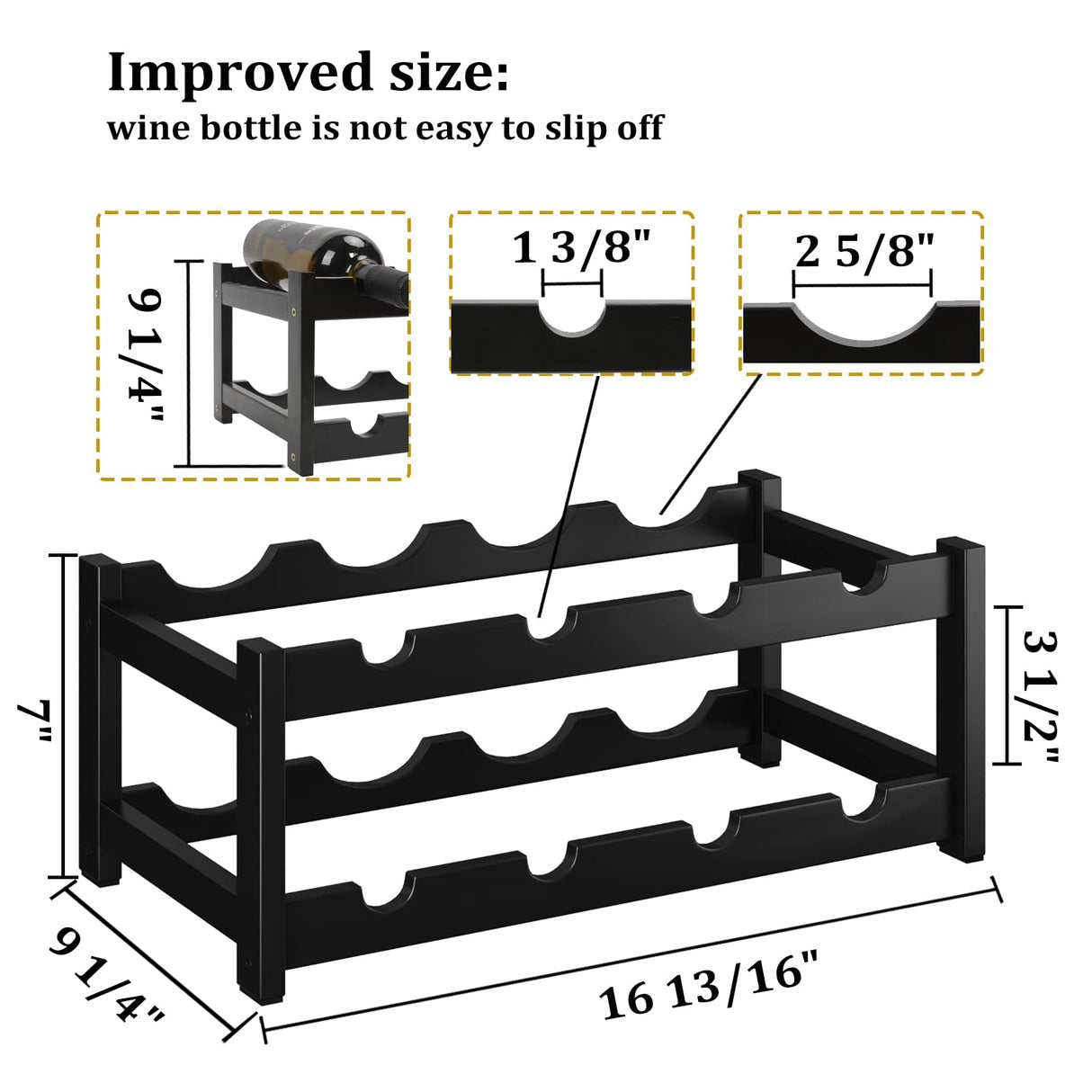 BAMEOS Wine Rack Freestanding 8 Bottle 2 Tier Bamboo Wine Racks Countertop Cabinet Wine Holder Wine Storage Shelf for Kitchen, Bar, Pantry, Wine Cellar, Countertop Black (16.85 L x 9.25W x 7H) BAMEOS