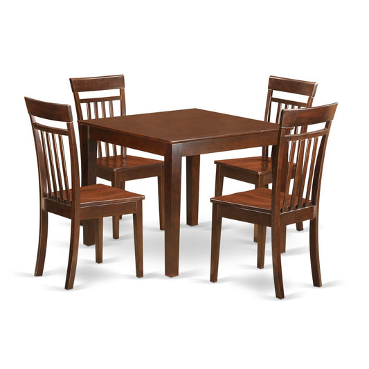 East West Furniture OXCA5-MAH-W Oxford 5 Piece Room Furniture Set Includes a Square Dining Table and 4 Wood Seat Chairs, 36x36 Inch - WoodArtSupply