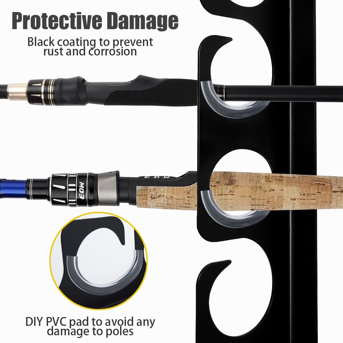 Wall or Ceiling Fishing Rod Storage Rack Vertical Horizontal Holder with 16 Capacity Fishing Rods Reels Mounted Roof Carrier Hooks Hanger for Garage Cabin and Basement Gear Accessories HangEase