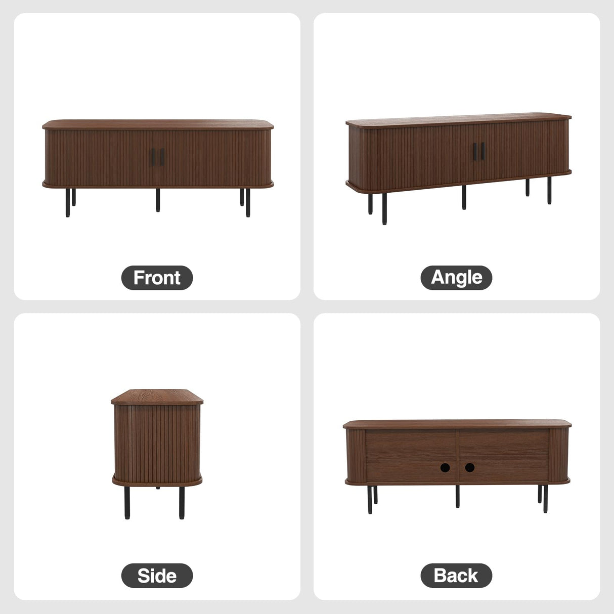 FiveWillowise 55" Mid Century Modern Fluted TV Stand for TVs up to 65 Inch, Gaming Entertainment Center with Tambour Slatted Sliding Doors, Media TV Consoles Table for Living Room, Walnut FiveWillowise