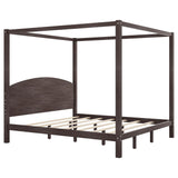 MaiDeHaoo King Size Canopy Bed Frame with Headboard, Wood King Canopy Platform Bed Frame with Headboard and Support Legs, 4 Post Canopy Bed with Under Bed Storage, Brown MaiDeHaoo