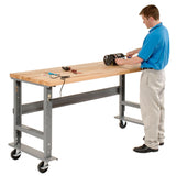 Global Industrial Mobile Adjustable Height Workbench, Maple Butcher Block Square Edge, 72" W x 30" D, Gray Global Industrial