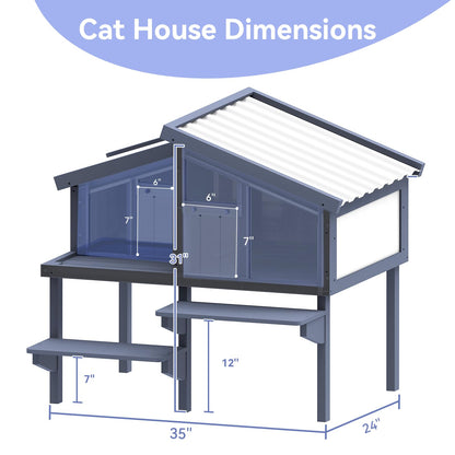 Outdoor Cat House for Multiple Cats, Insulated Feral Cat Shelter for Large Cat Enclosure Wooden Cat Condos with PVC Door Curtains - WoodArtSupply